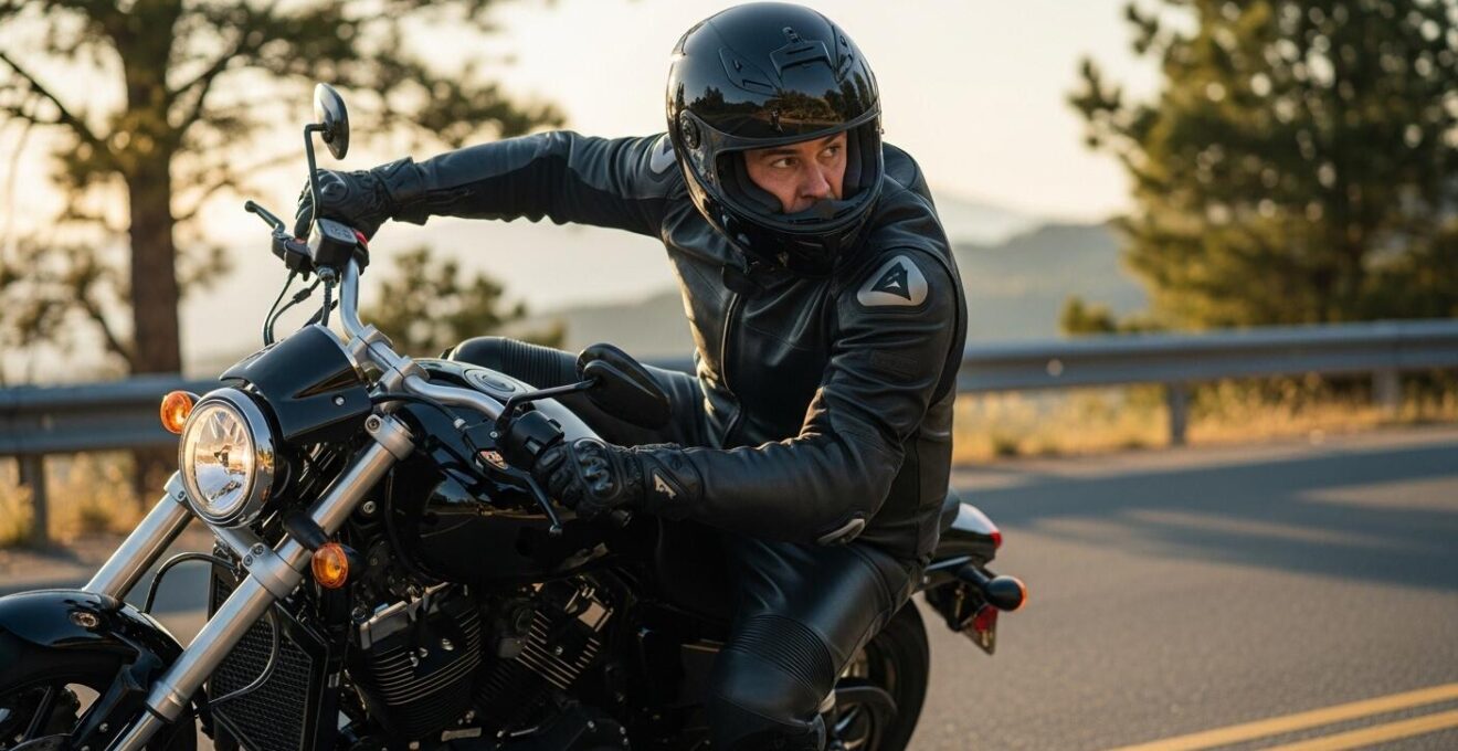 Motard tournant la tête pour contrôler son angle mort sans dévier
