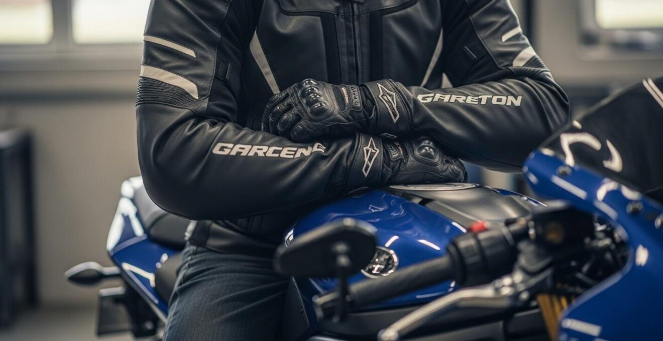 Illustration montrant un motard avec une posture détendue des bras, serrant les jambes contre le réservoir, sans tension dans les épaules