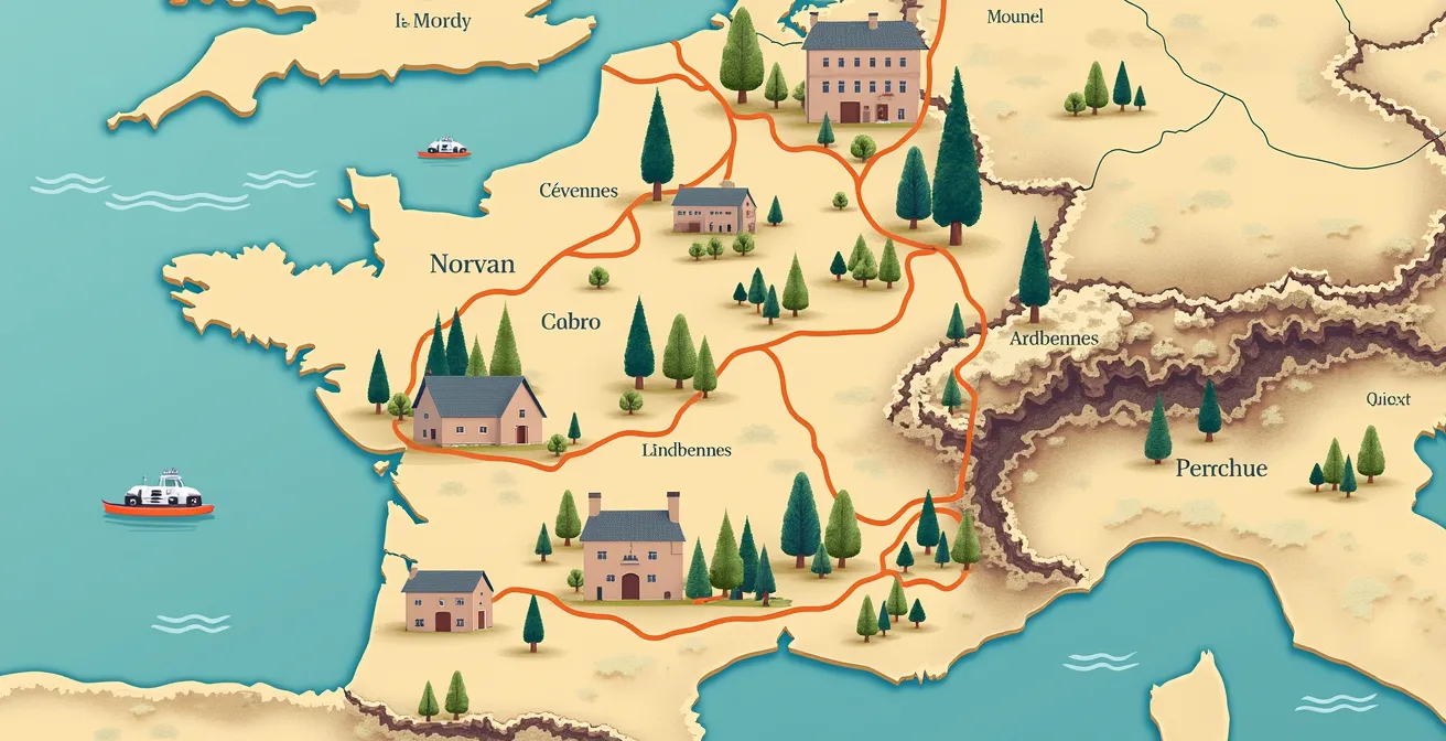 Carte de France montrant les régions méconnues idéales pour les roadbooks moto