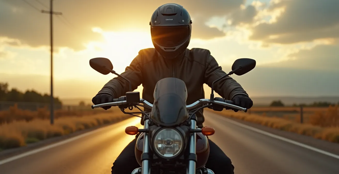 Motard équipé avec plusieurs couches de vêtements techniques pour réguler sa température corporelle en conditions variables