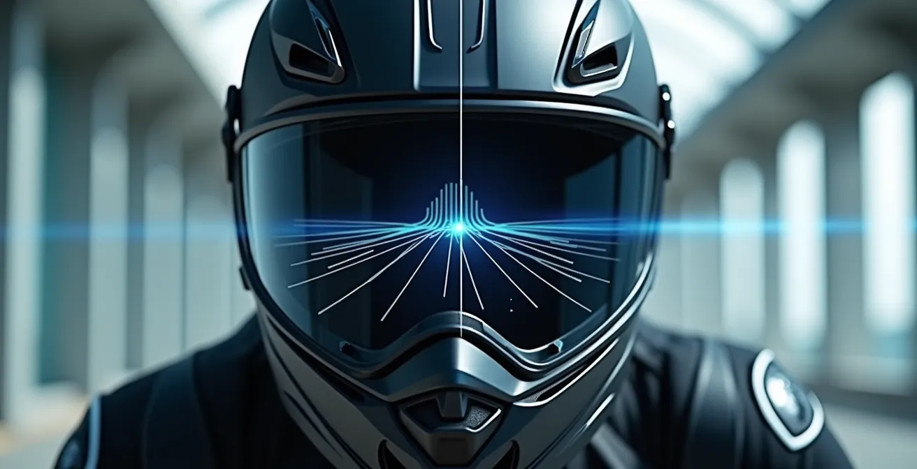 Vue symbolique de la vision multiple du motard combinant vision centrale et périphérique