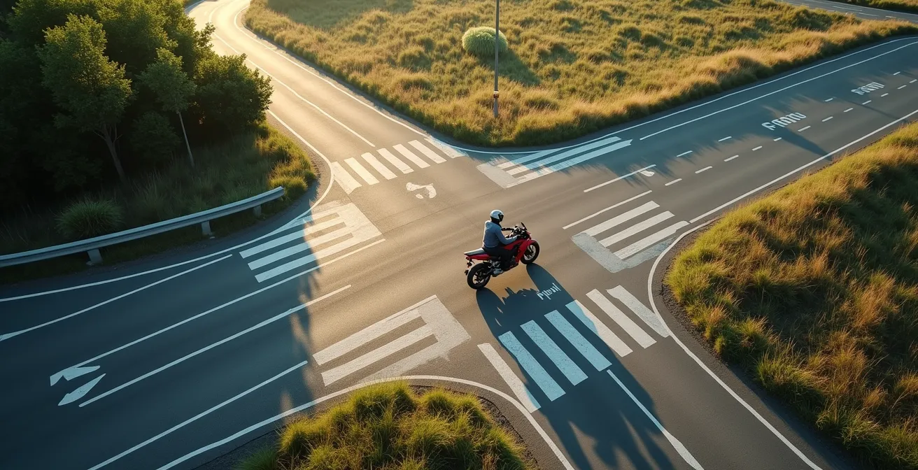 Vue aérienne d'une intersection routière française avec signalisation ZFE abstraite