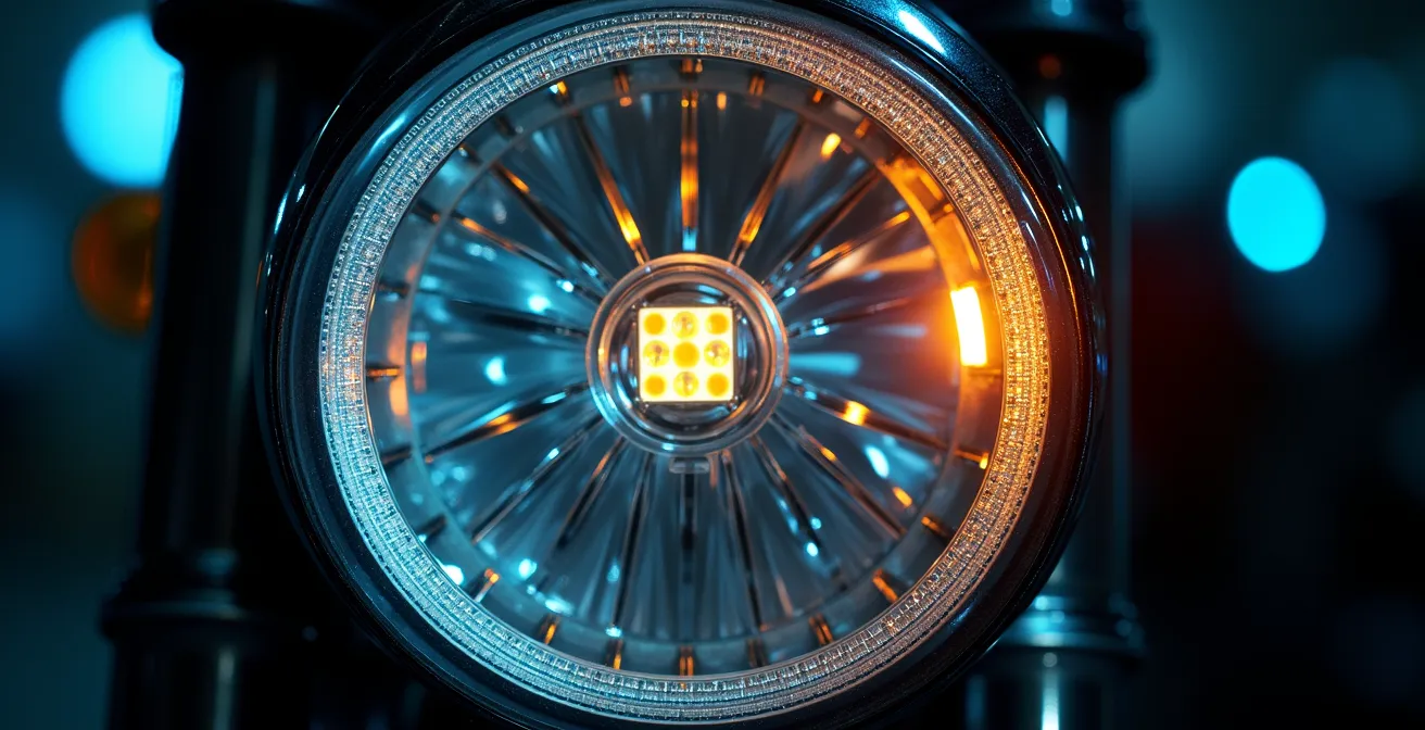 Comparaison technique du faisceau lumineux entre LED et halogène sur phare de moto