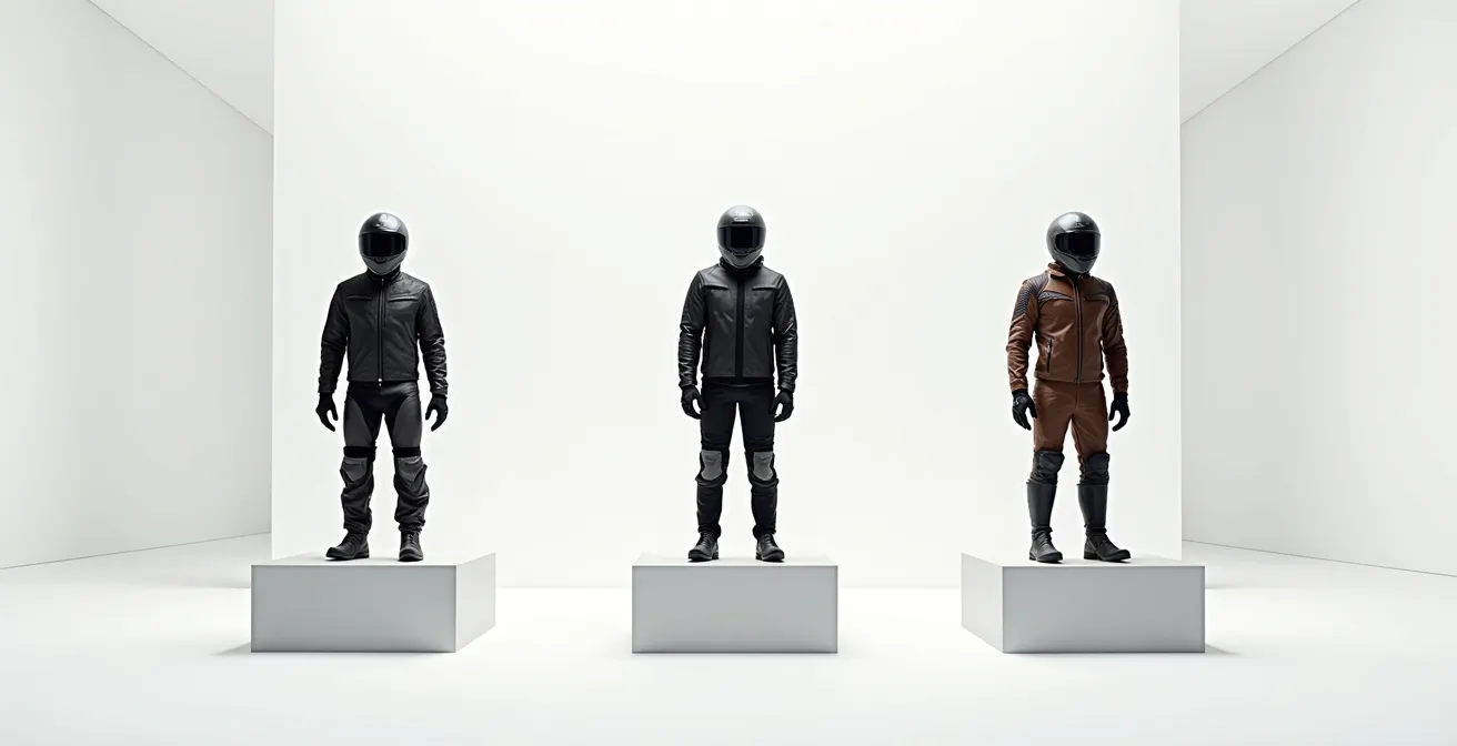 Composition artistique montrant différents styles d'équipements moto du sportif au vintage