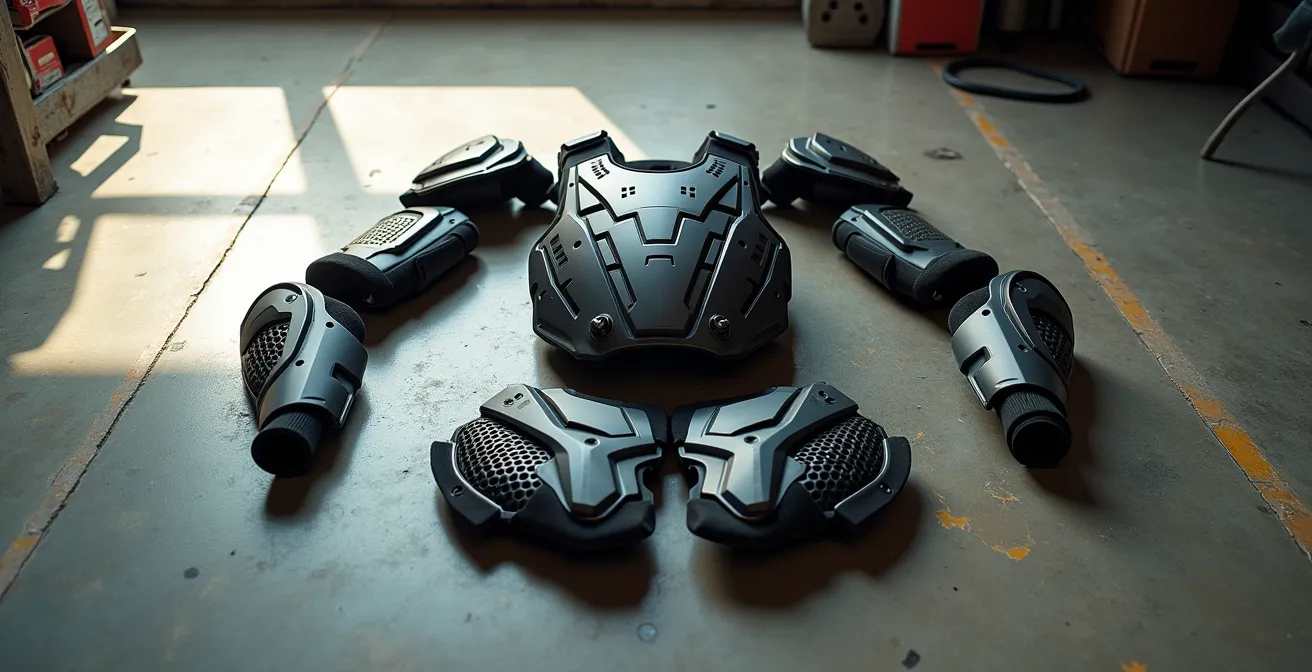 Vue d'ensemble d'un système de protection dorsale complet pour motard