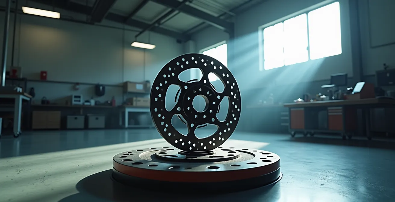 Inspection détaillée d'un disque de frein montrant les signes d'usure et points de contrôle