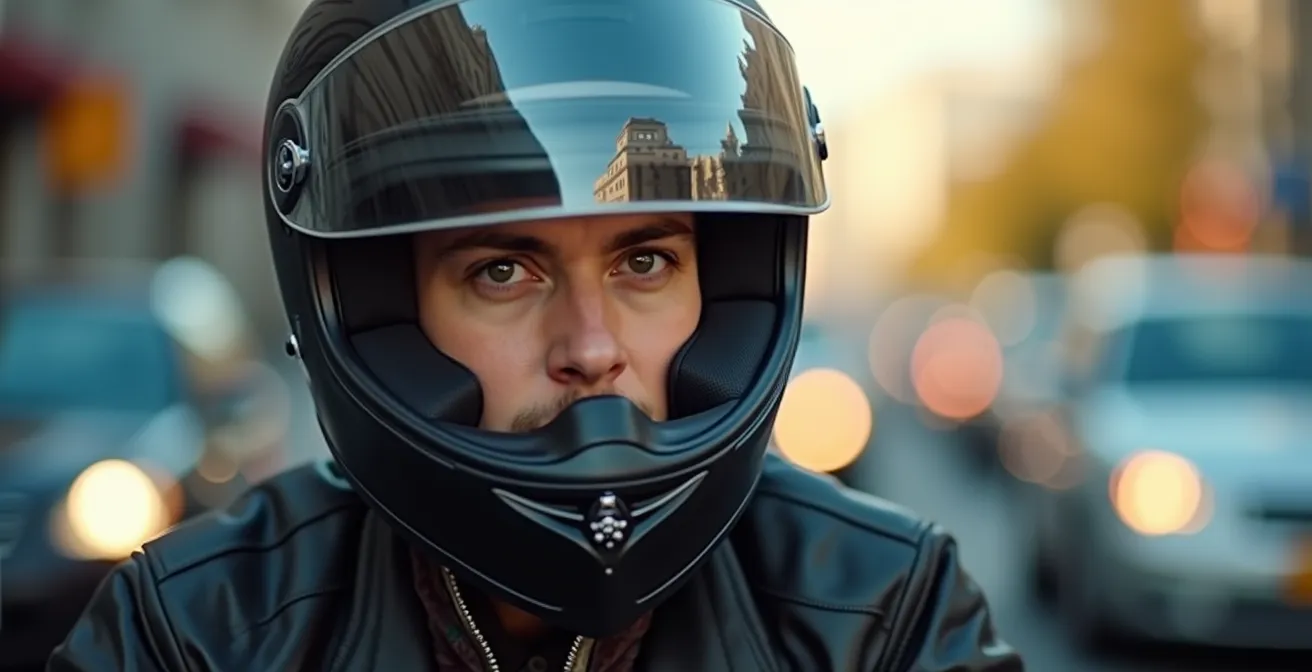 Motard naviguant sereinement dans le trafic urbain