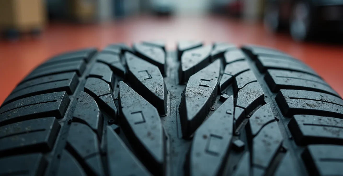 Vue macro de l'usure caractéristique au centre d'un pneu arrière de trike